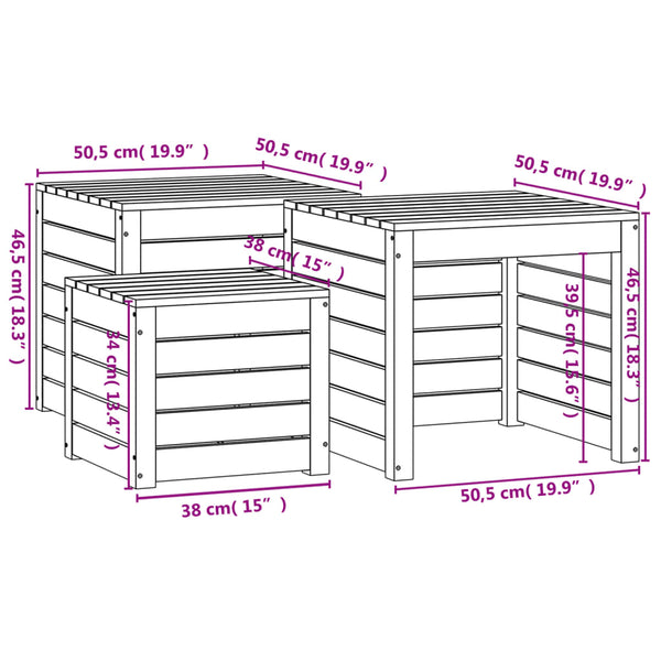3-tlg. Gartenbox Set Weiß Kiefer Massivholz