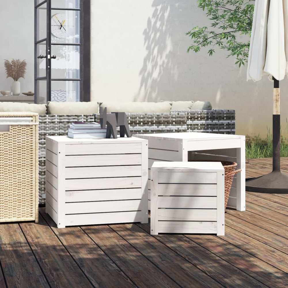 3-tlg. Gartenbox Set Weiß Kiefer Massivholz
