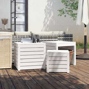 3-tlg. Gartenbox Set Weiß Kiefer Massivholz