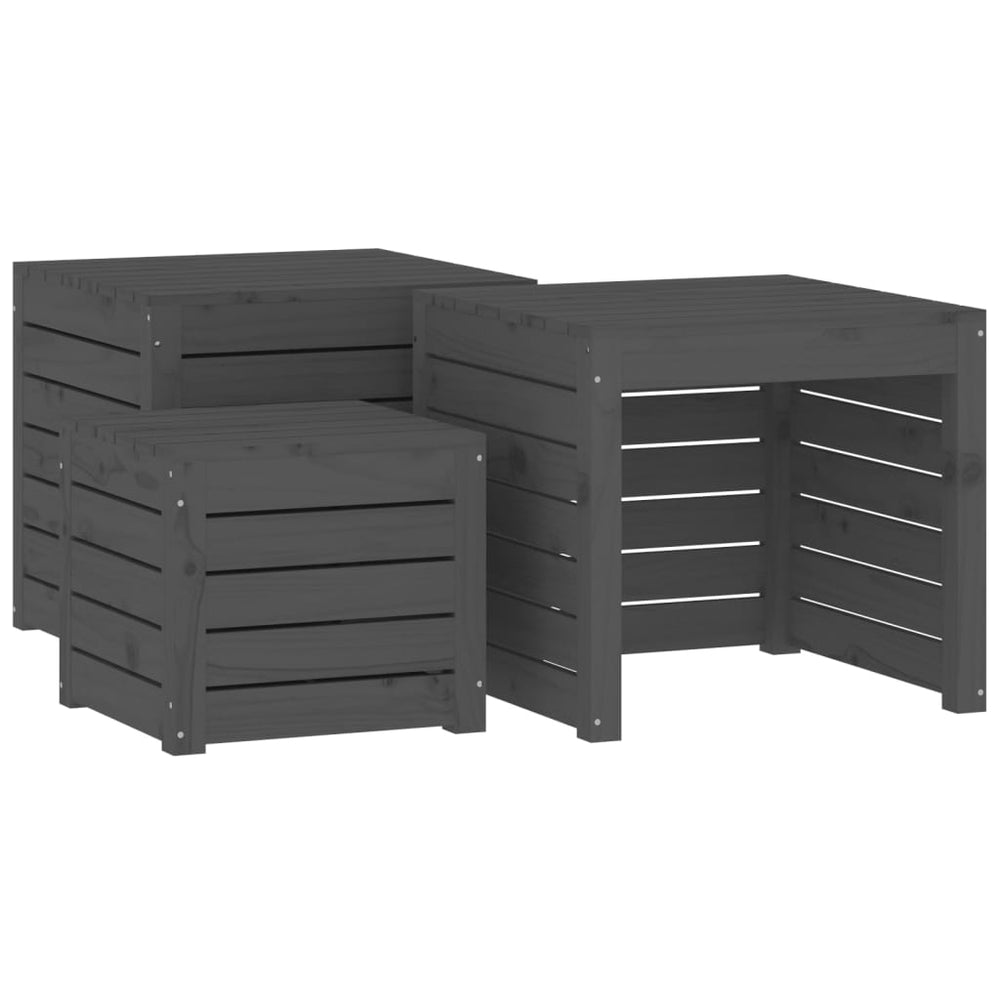 3-tlg. Gartenbox Set Grau Kiefer Massivholz