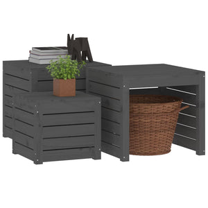 3-tlg. Gartenbox Set Grau Kiefer Massivholz