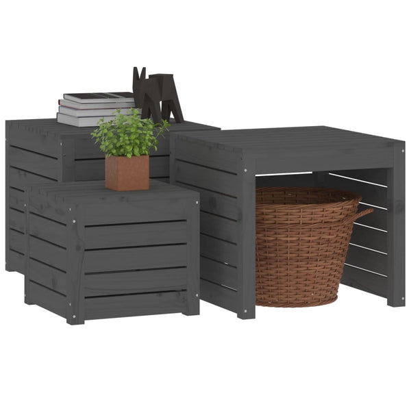 3-tlg. Gartenbox Set Grau Kiefer Massivholz