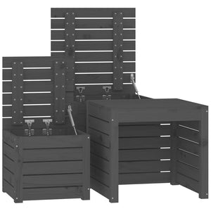 3-tlg. Gartenbox Set Grau Kiefer Massivholz