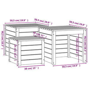 3-tlg. Gartenbox Set Grau Kiefer Massivholz