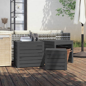 3-tlg. Gartenbox Set Grau Kiefer Massivholz