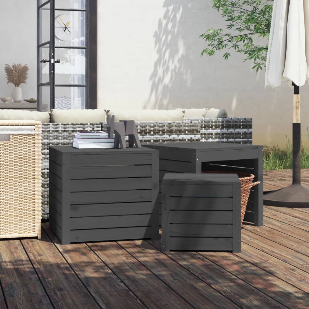 3-tlg. Gartenbox Set Grau Kiefer Massivholz