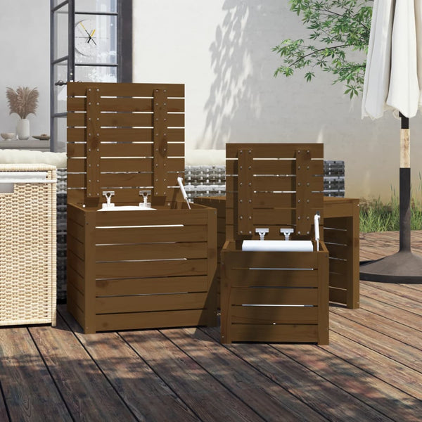 3-tlg. Gartenbox Set Honigbraun Kiefer Massivholz