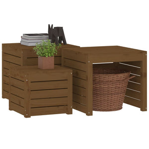 3-tlg. Gartenbox Set Honigbraun Kiefer Massivholz