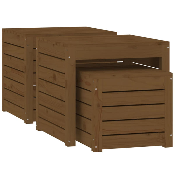 3-tlg. Gartenbox Set Honigbraun Kiefer Massivholz
