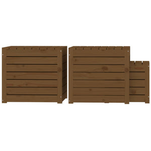 3-tlg. Gartenbox Set Honigbraun Kiefer Massivholz