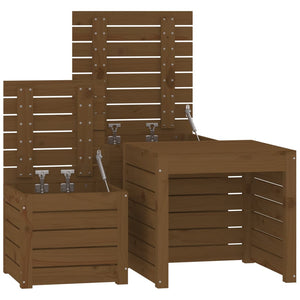 3-tlg. Gartenbox Set Honigbraun Kiefer Massivholz