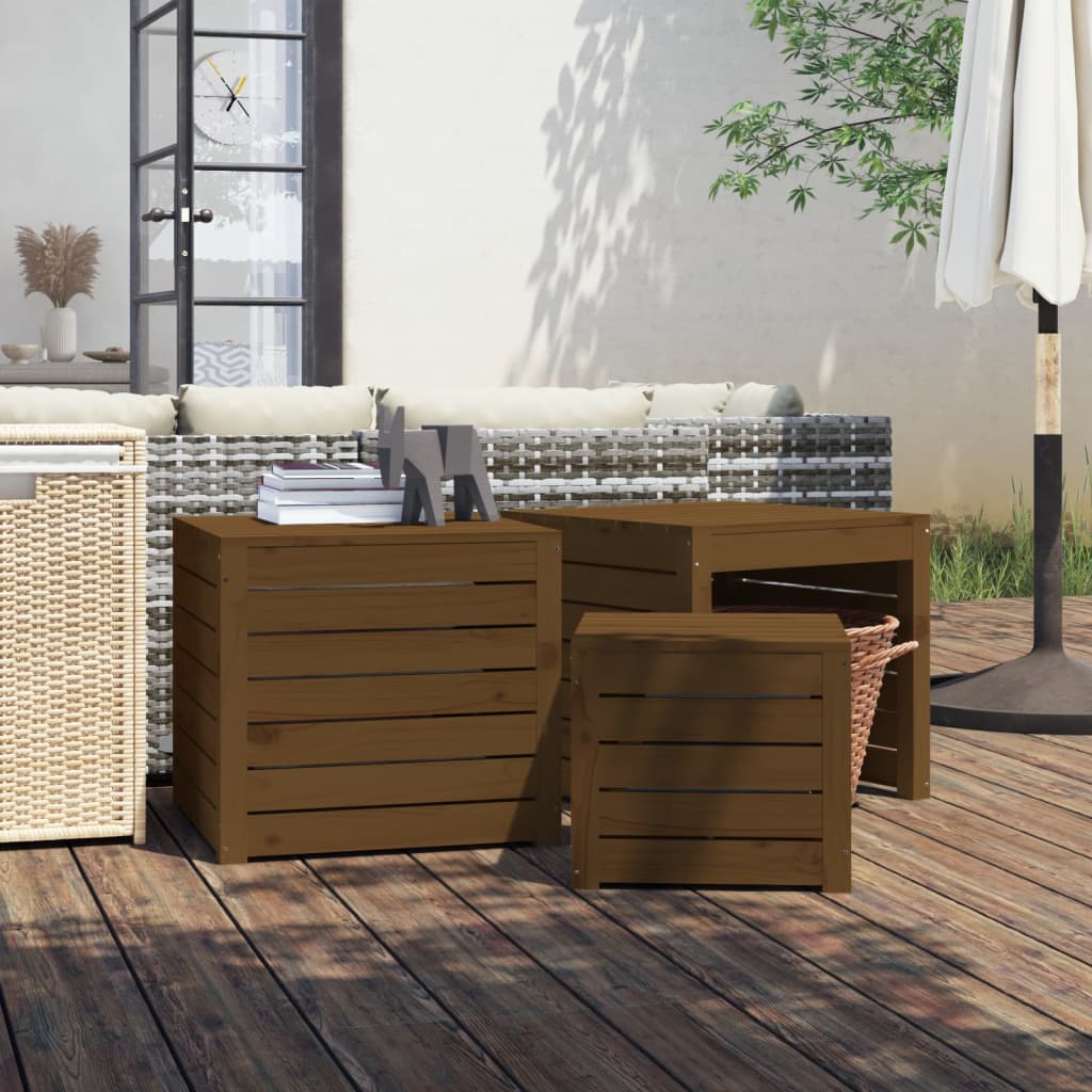 3-tlg. Gartenbox Set Honigbraun Kiefer Massivholz