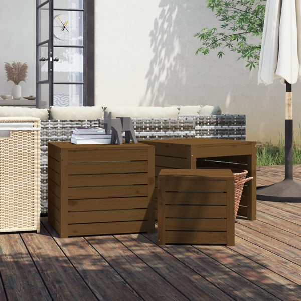 3-tlg. Gartenbox Set Honigbraun Kiefer Massivholz
