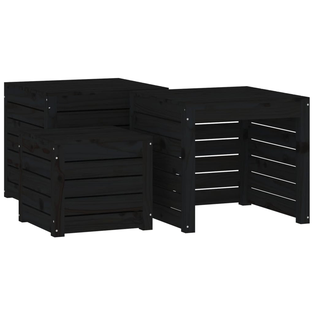 3-tlg. Gartenbox Set Schwarz Kiefer Massivholz