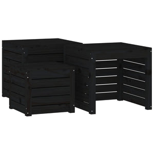 3-tlg. Gartenbox Set Schwarz Kiefer Massivholz