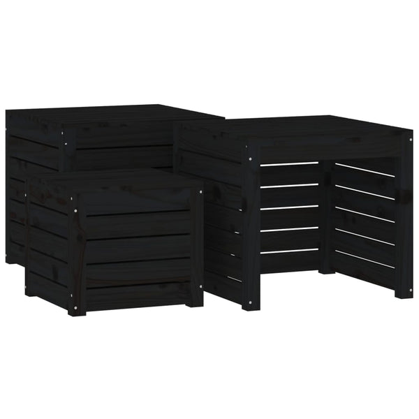 3-tlg. Gartenbox Set Schwarz Kiefer Massivholz