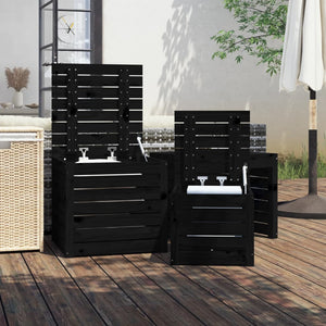 3-tlg. Gartenbox Set Schwarz Kiefer Massivholz
