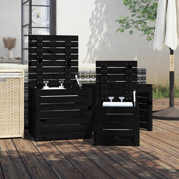 3-tlg. Gartenbox Set Schwarz Kiefer Massivholz