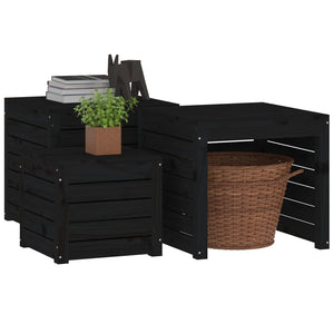 3-tlg. Gartenbox Set Schwarz Kiefer Massivholz