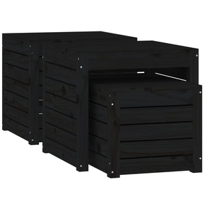 3-tlg. Gartenbox Set Schwarz Kiefer Massivholz