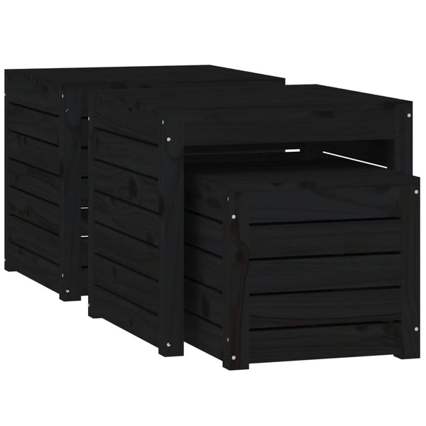 3-tlg. Gartenbox Set Schwarz Kiefer Massivholz