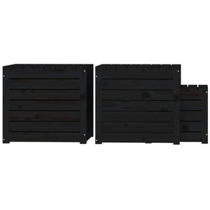 3-tlg. Gartenbox Set Schwarz Kiefer Massivholz