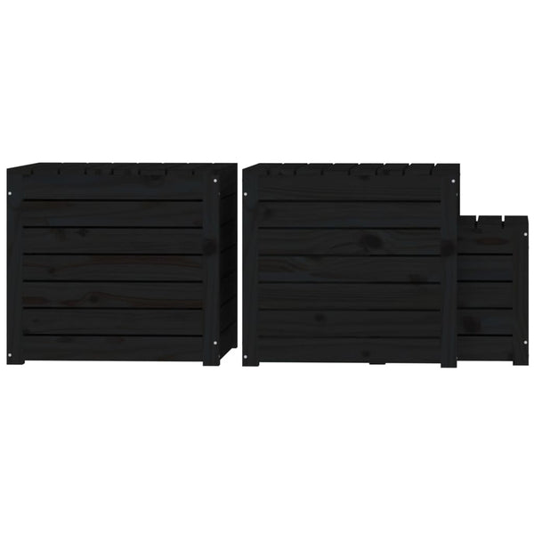 3-tlg. Gartenbox Set Schwarz Kiefer Massivholz