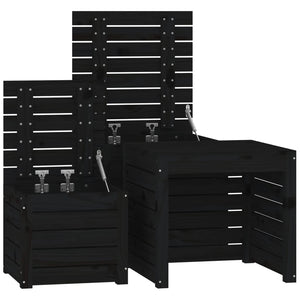 3-tlg. Gartenbox Set Schwarz Kiefer Massivholz