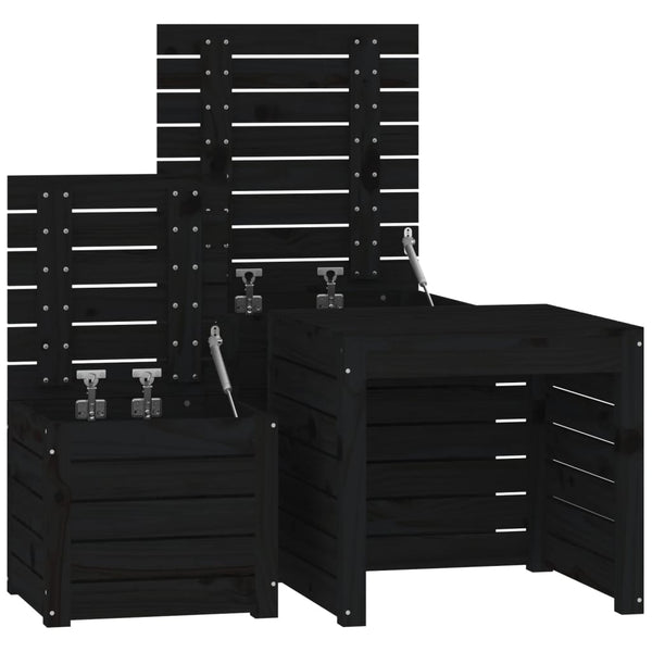 3-tlg. Gartenbox Set Schwarz Kiefer Massivholz