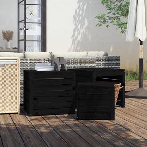 3-tlg. Gartenbox Set Schwarz Kiefer Massivholz