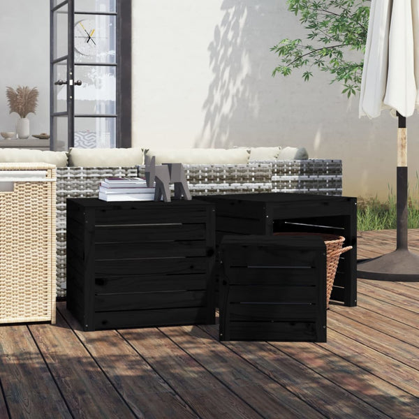 3-tlg. Gartenbox Set Schwarz Kiefer Massivholz