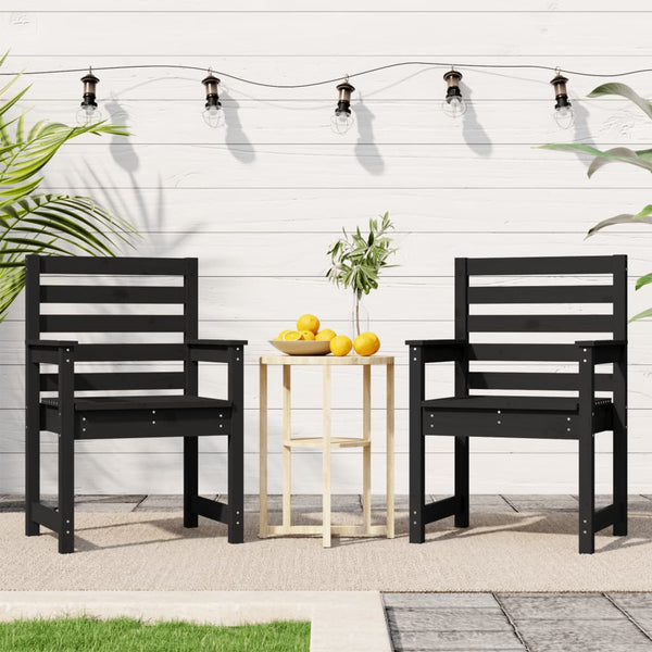 Gartenstühle 2er Set, Kiefer Massivholz, Schwarz