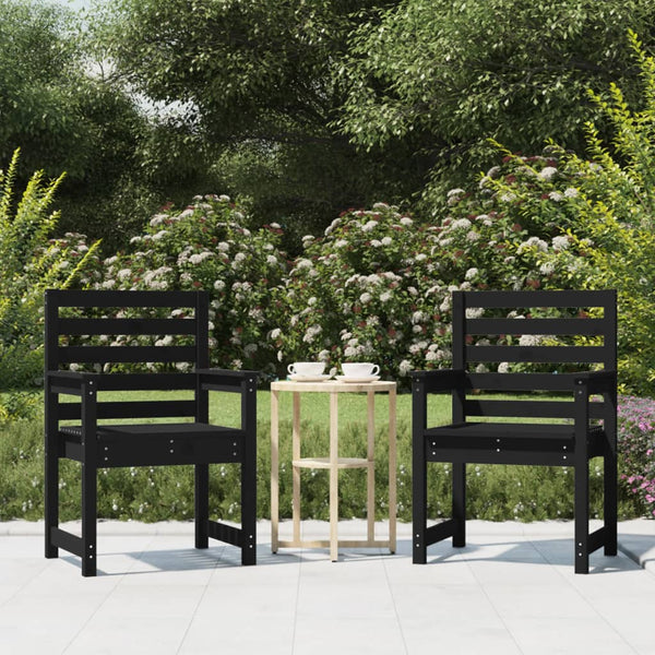 Gartenstühle 2er Set, Kiefer Massivholz, Schwarz