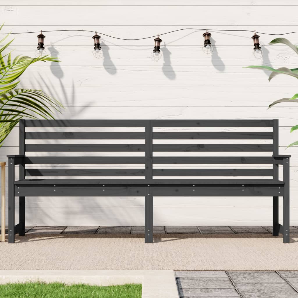 Graue Gartenbank aus Kiefernholz, 203,5 cm