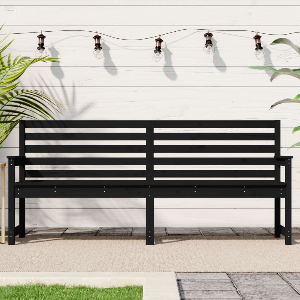 Schwarze Gartenbank Kiefer Massivholz 203cm