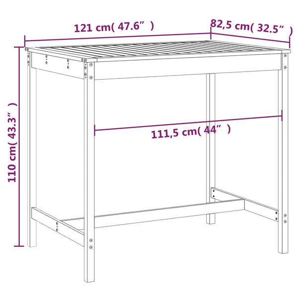 Schwarzer Gartentisch aus Kiefernholz, 121 cm