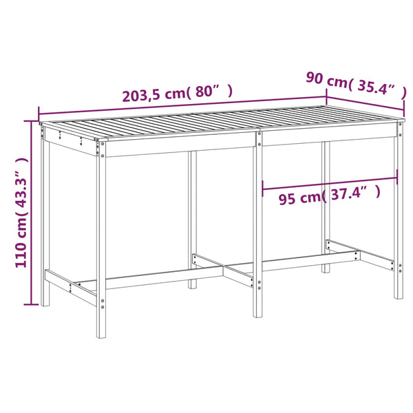 Schwarzer Gartentisch Kiefer Massivholz 203,5 cm