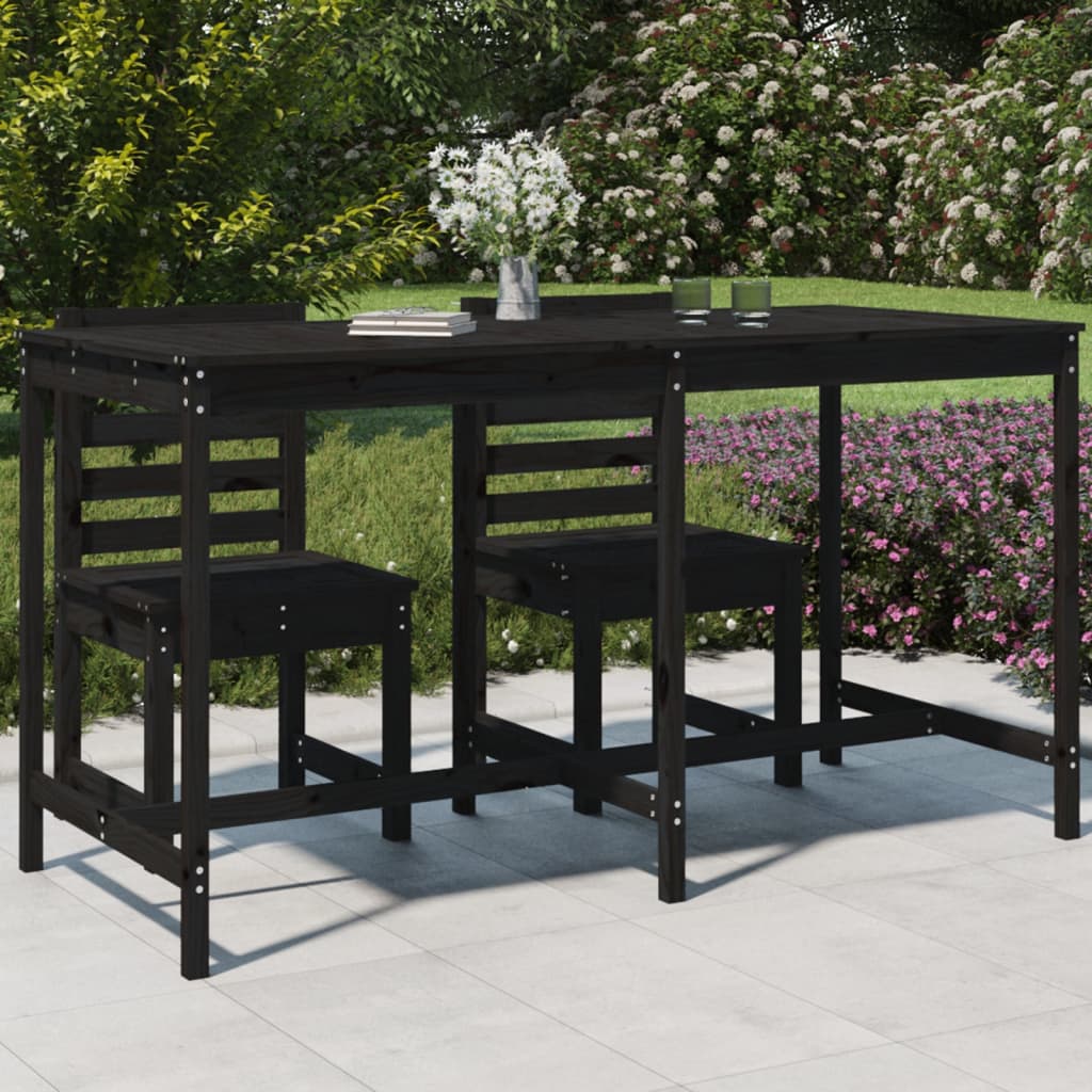 Schwarzer Gartentisch Kiefer Massivholz 203,5 cm