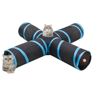Katzentunnel 4-Wege Schwarz und Blau 132 cm Polyester