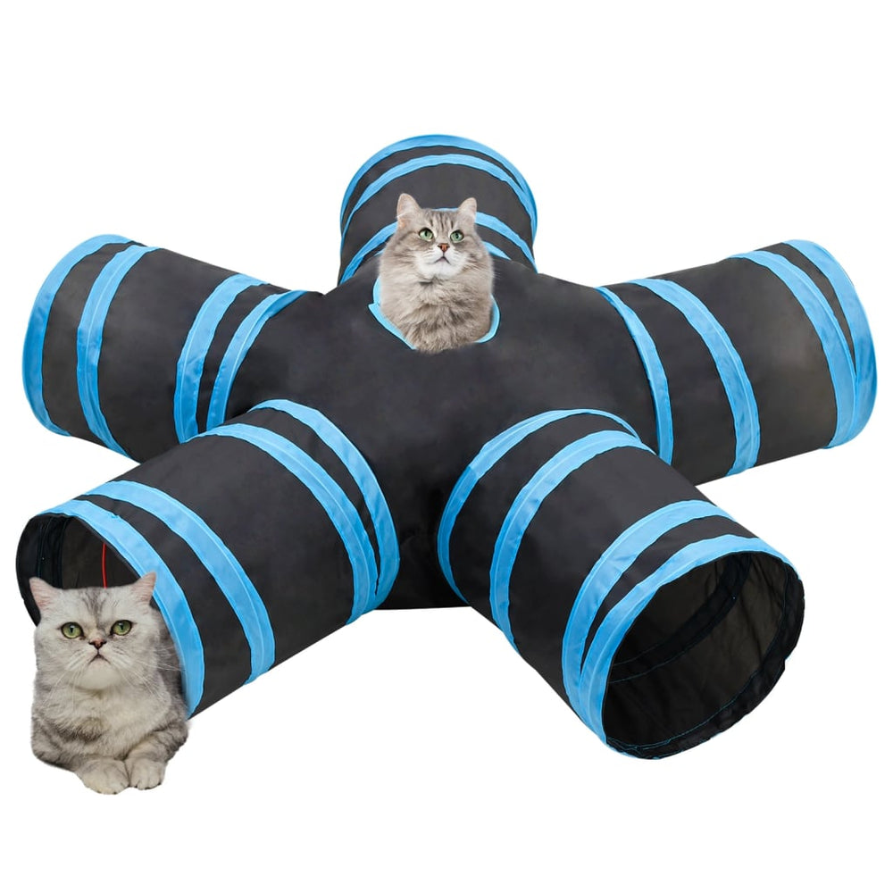 Katzentunnel 5-Wege Schwarz und Blau 25 cm Polyester