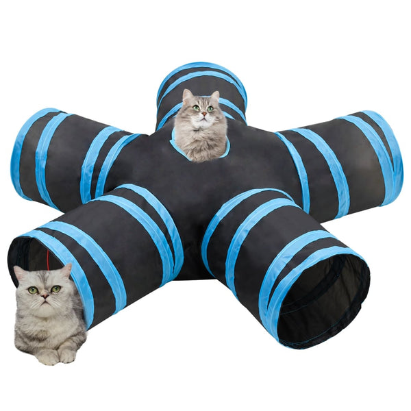 Katzentunnel 5-Wege Schwarz und Blau 25 cm Polyester
