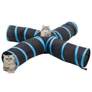 Katzentunnel 4-Wege Schwarz und Blau 25 cm Polyester