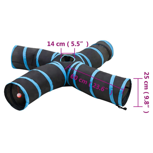 Katzentunnel 4-Wege Schwarz und Blau 25 cm Polyester