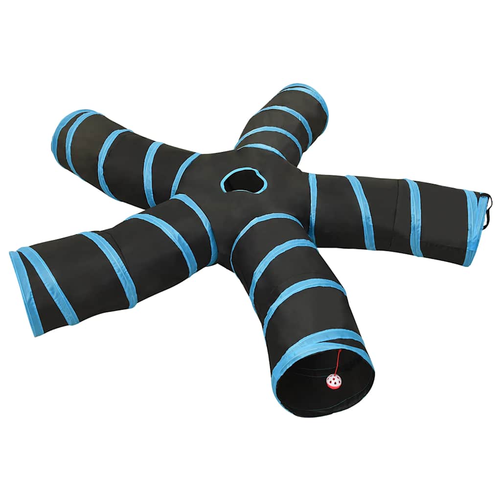 Katzentunnel 5-Wege Schwarz und Blau 25 cm Polyester