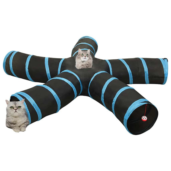 Katzentunnel 5-Wege Schwarz und Blau 25 cm Polyester