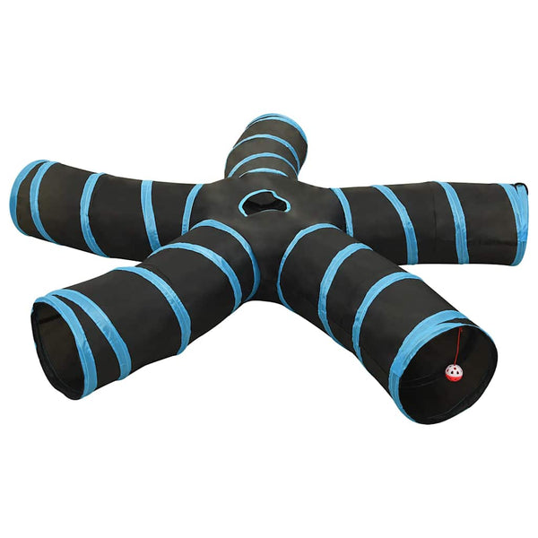 Katzentunnel 5-Wege Schwarz und Blau 25 cm Polyester
