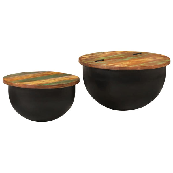 2er Couchtisch Set Schwarz Altholz