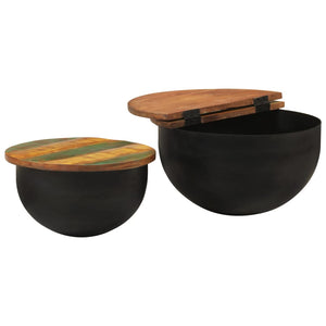 2er Couchtisch Set Schwarz Altholz