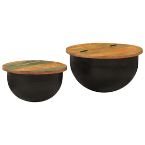 2er Couchtisch Set Schwarz Altholz