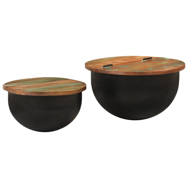 2er Couchtisch Set Schwarz Altholz
